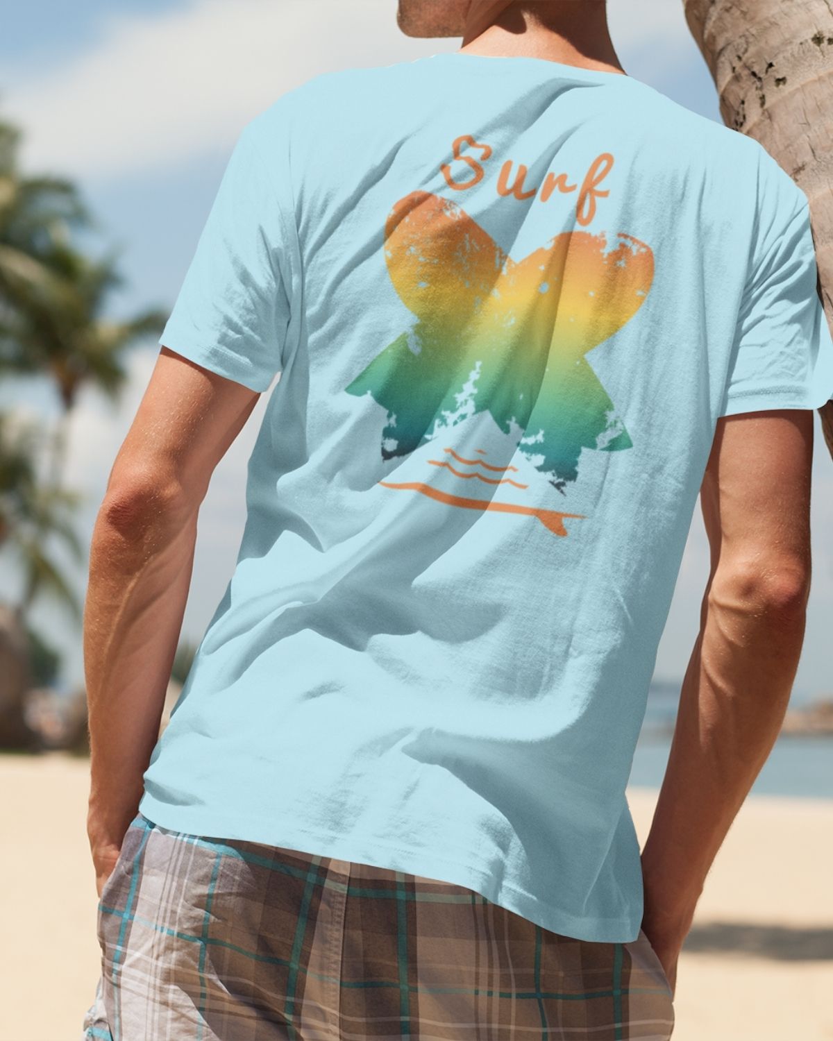 Camiseta orgánica azul cielo tablas surf