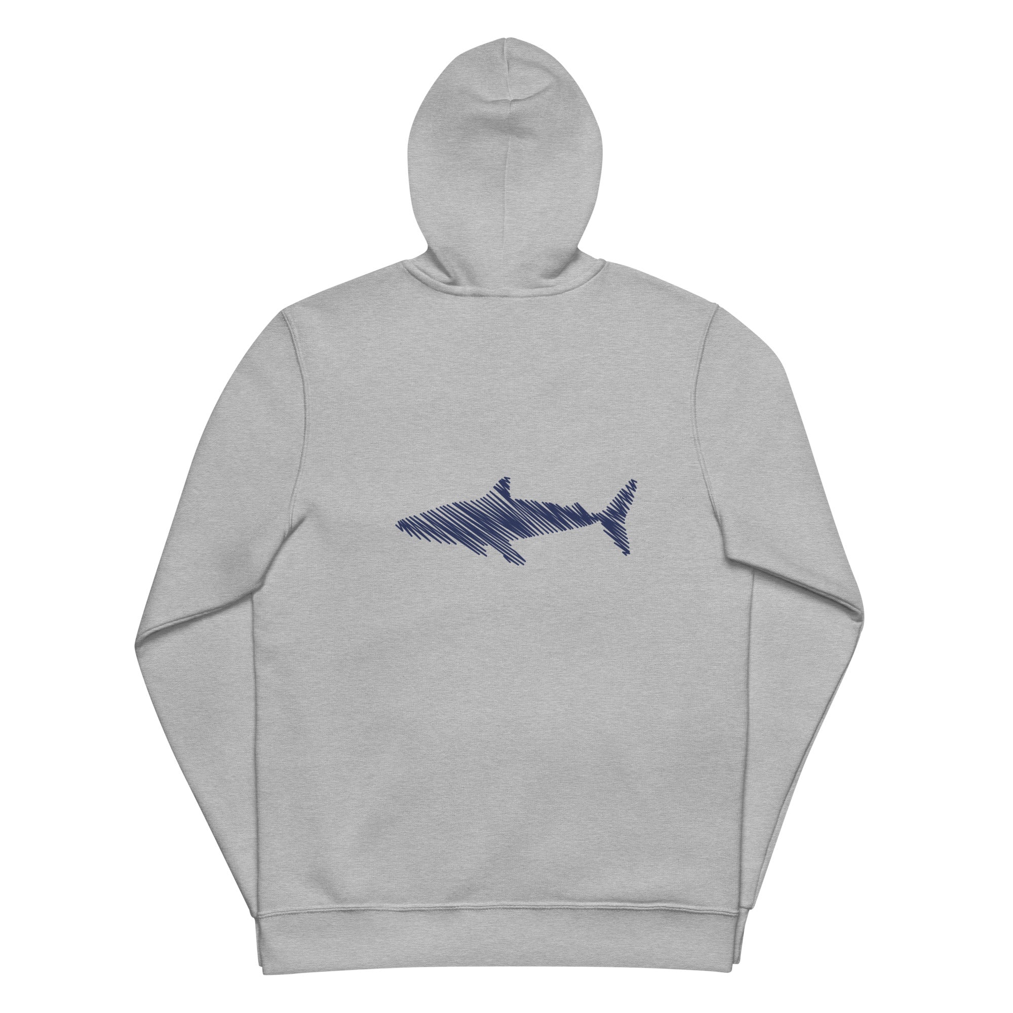 Sudadera gris con tiburón azul unisex